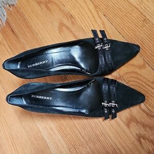 Burberry Black Suede Heels with Buckle Detail